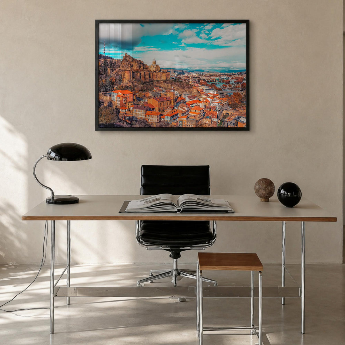 Georgia (Country) colorful photo poster of Georgia – horizontal wall art in black wood frame, hanging on wall