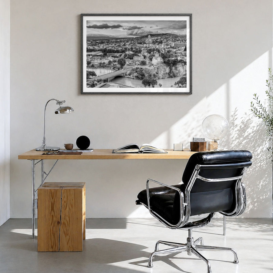 Georgia (Country) Photo Poster in a black wood frame, hanging in a bright home office, white border