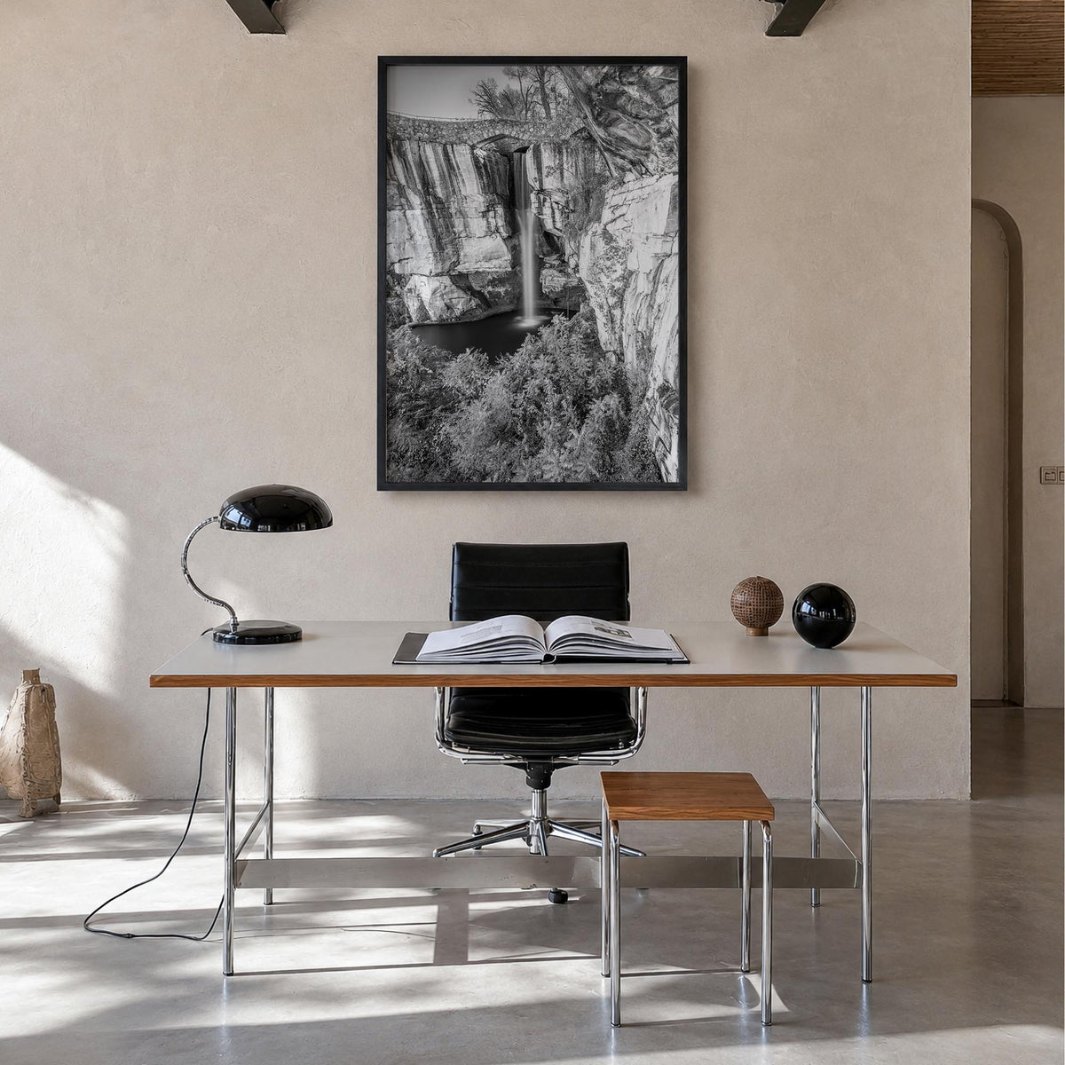 Georgia black & white photo poster of United States – vertical wall art in black wood frame, hanging on wall
