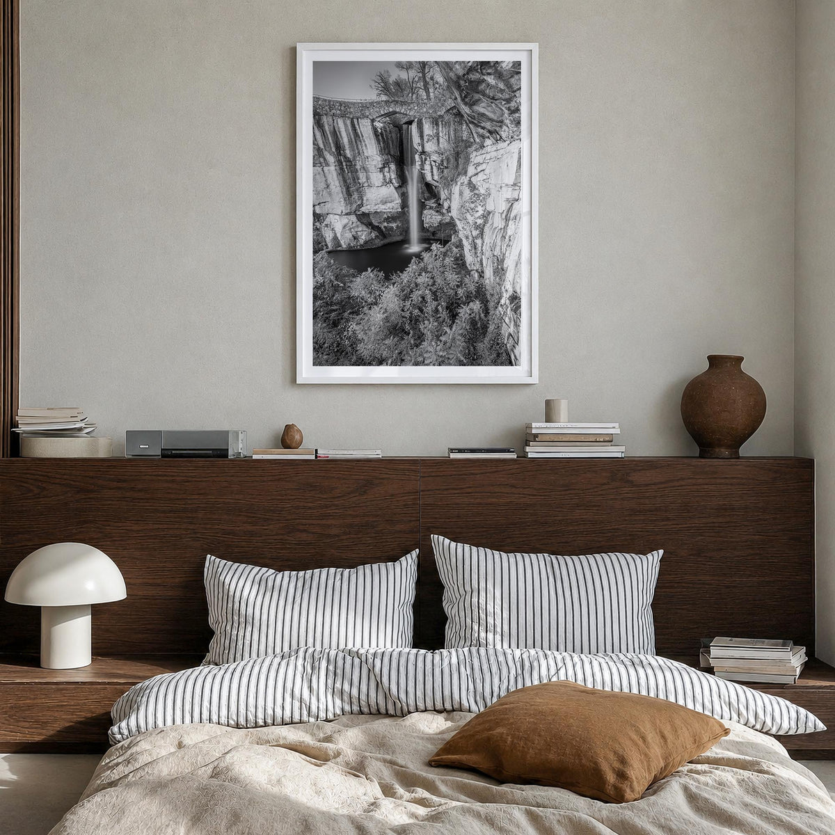 Georgia black & white photo poster of United States – vertical wall art in white wood frame with white border, hanging on wal