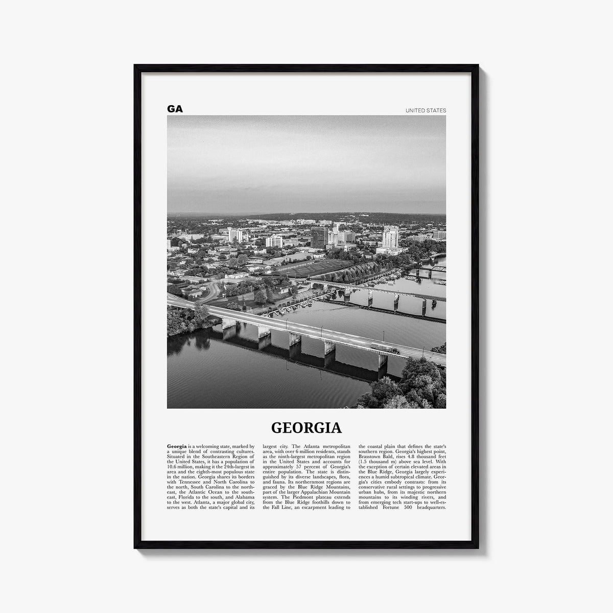 Georgia no. 2 black & white newspaper poster of United States – vertical wall art, unframed print shown in interior mockup