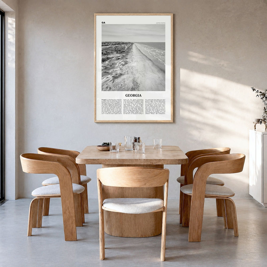 Georgia, USA Newspaper No 3 Poster in a natural wood frame, hanging in a dining room