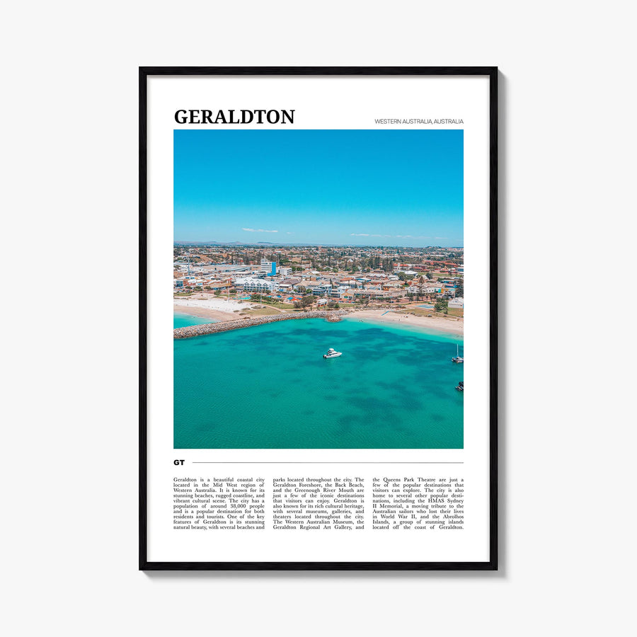 Geraldton colorful travel poster of Australia – vertical wall art, unframed print shown in interior mockup