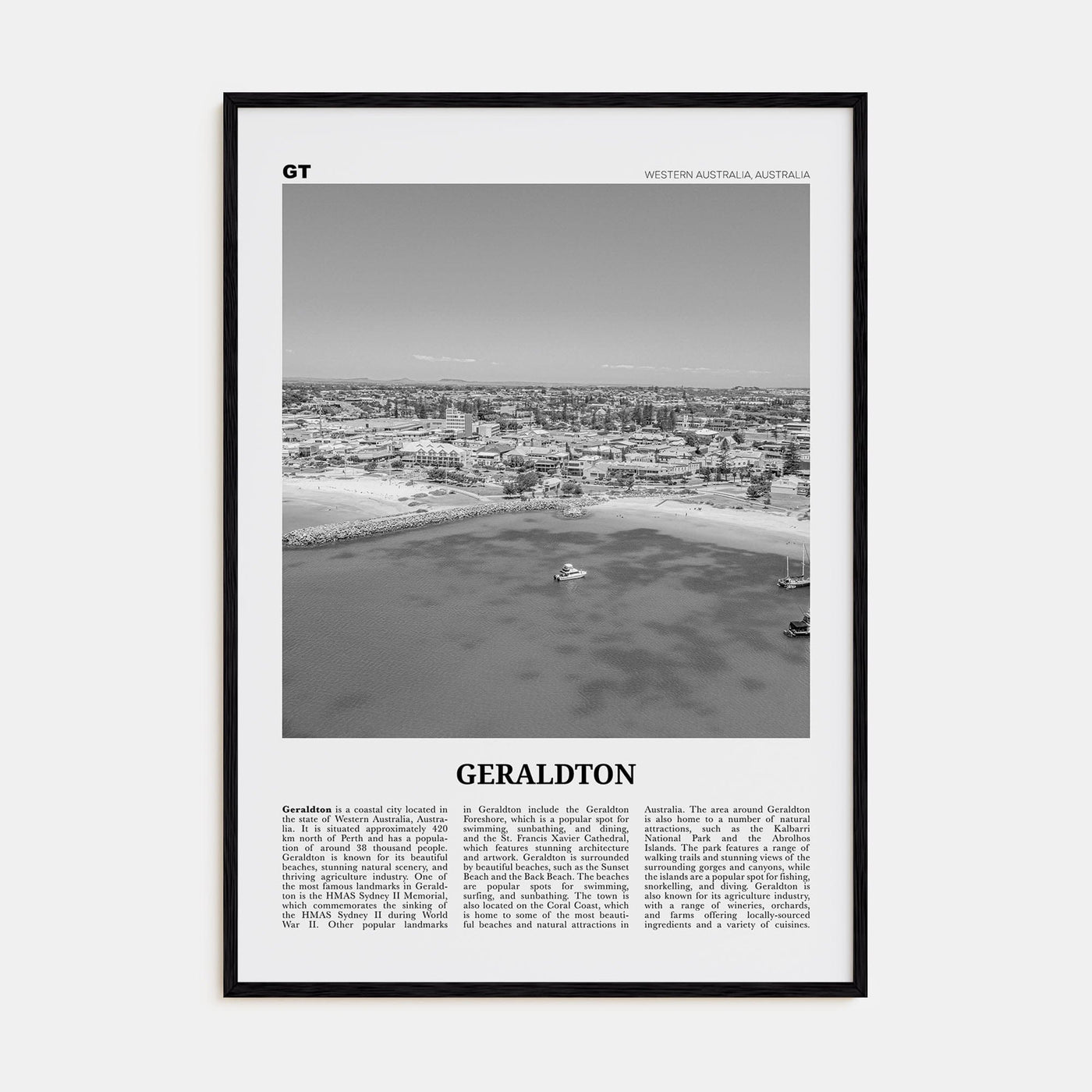 Geraldton Poster Black Wood / 8x12 in Nbourhood Travel B&W Poster