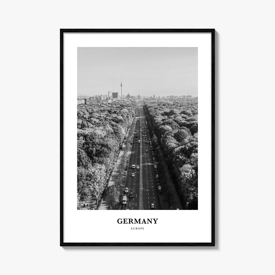 Germany black & white classic poster of Europe – vertical wall art, unframed print shown in interior mockup
