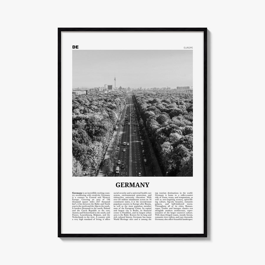 Germany black & white newspaper poster of Europe – vertical wall art, unframed print shown in interior mockup
