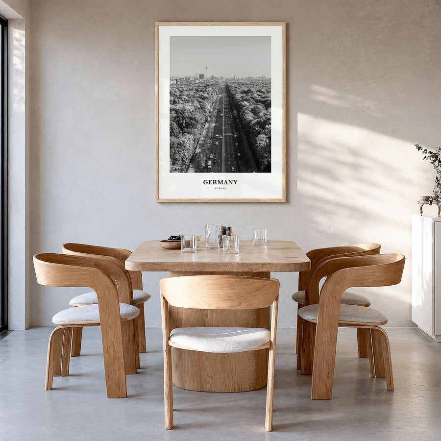 Germany Classic Poster in a natural wood frame, hanging in a dining room