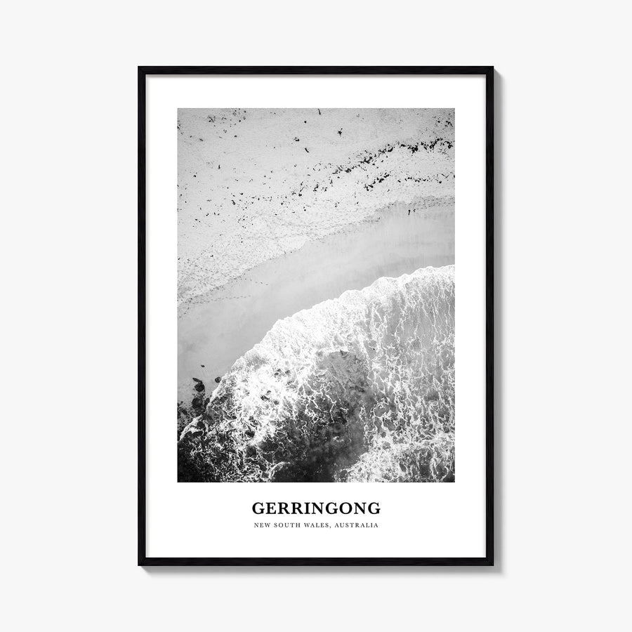 Gerringong black & white classic poster of Australia – vertical wall art, unframed print shown in interior mockup