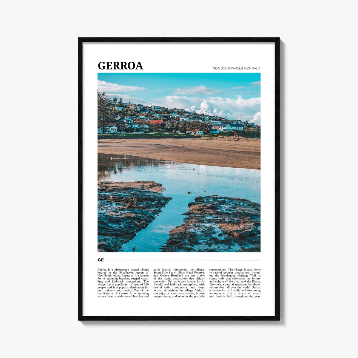 Gerroa colorful travel poster of Australia – vertical wall art, unframed print shown in interior mockup