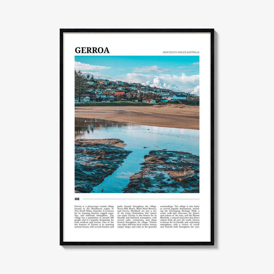 Gerroa colorful travel poster of Australia – vertical wall art, unframed print shown in interior mockup