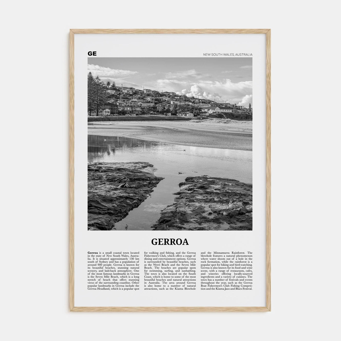 Gerroa Poster Natural Wood / 8x12 in Nbourhood Travel B&W Poster