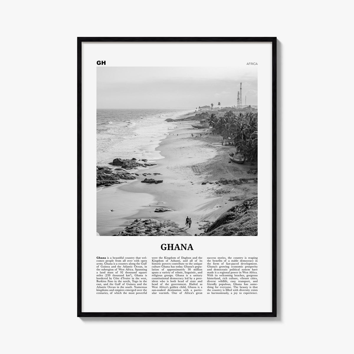 Ghana no. 2 black & white newspaper poster of Africa – vertical wall art, unframed print shown in interior mockup