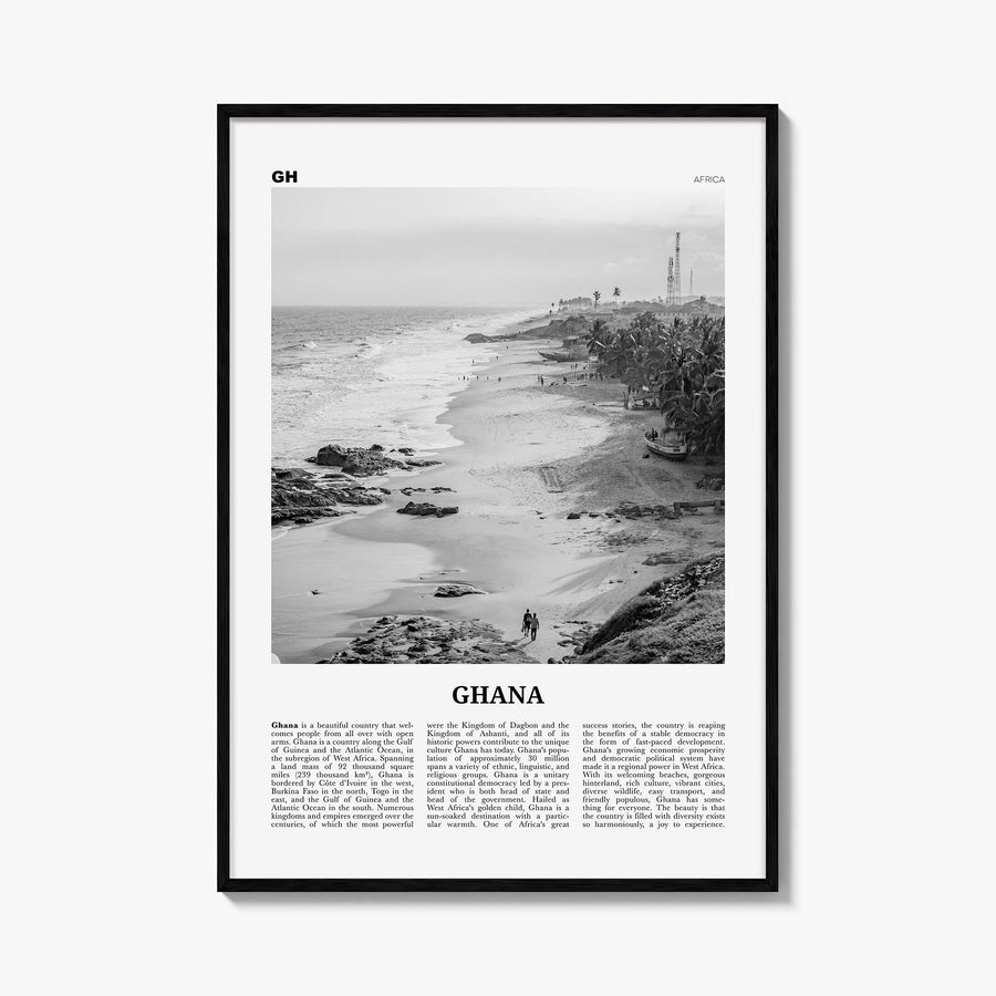 Ghana no. 2 black & white newspaper poster of Africa – vertical wall art, unframed print shown in interior mockup