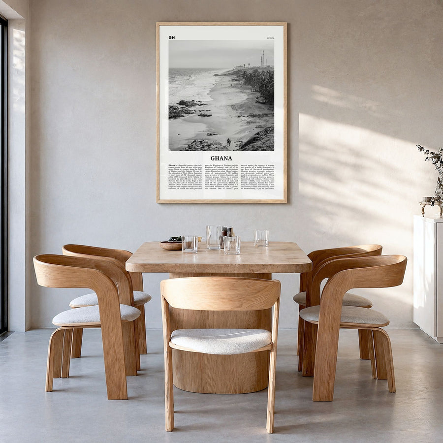 Ghana Newspaper No 2 Poster in a natural wood frame, hanging in a dining room