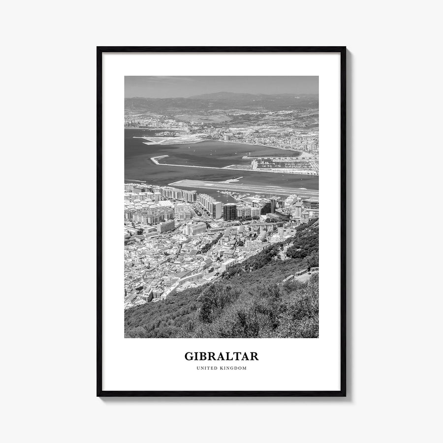 Gibraltar black & white classic poster of Europe – vertical wall art, unframed print shown in interior mockup