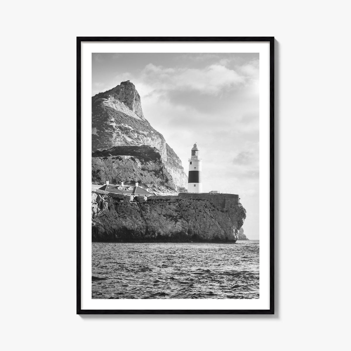 Gibraltar black & white photo poster of Europe – vertical wall art, unframed print shown in interior mockup