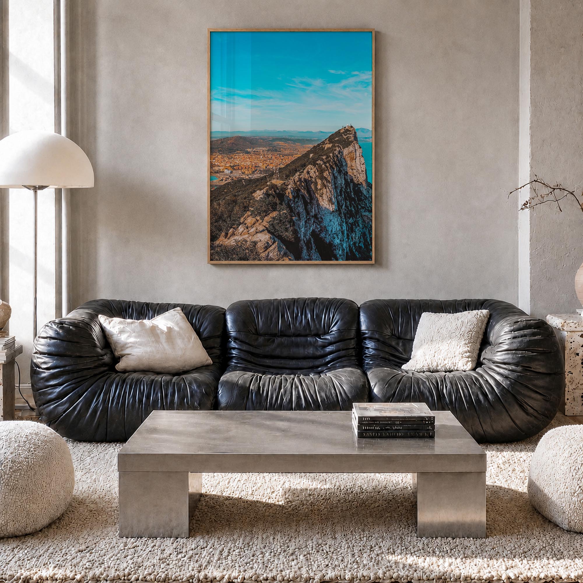 Gibraltar colorful photo poster of Europe – vertical wall art in natural wood frame, hanging on wall