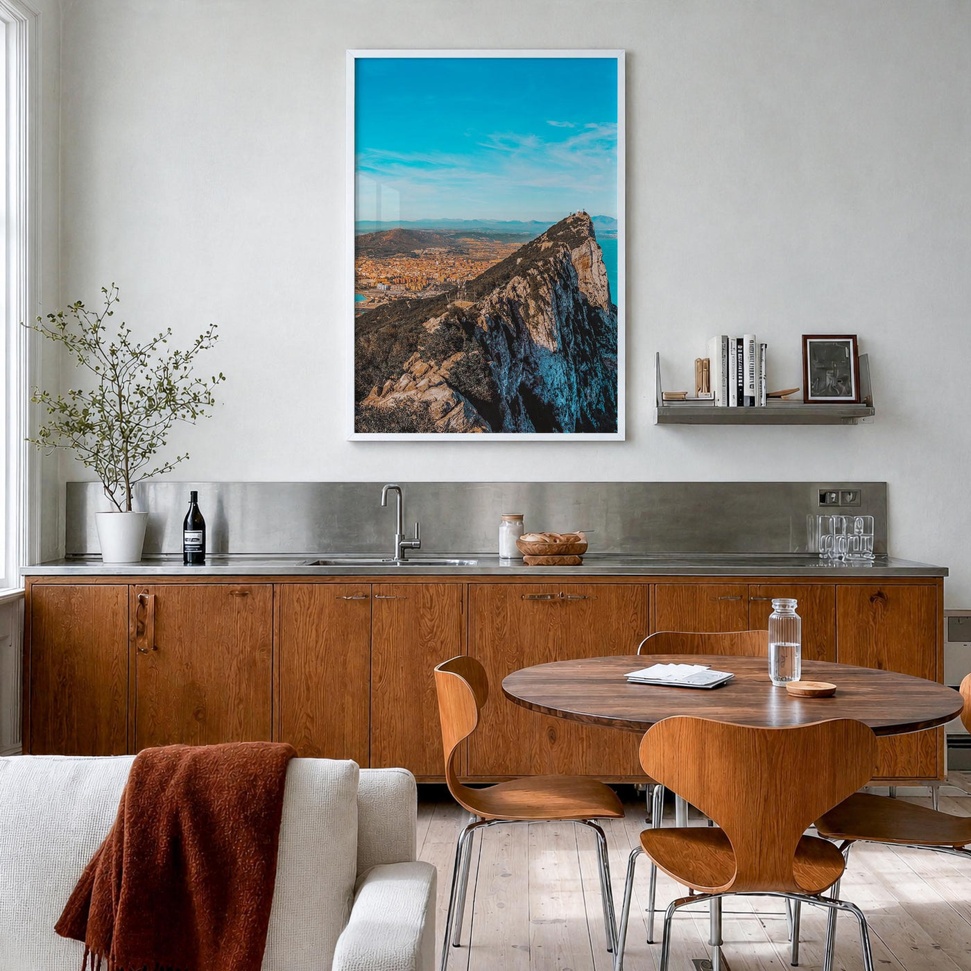 Gibraltar colorful photo poster of Europe – vertical wall art in white wood frame, hanging on wall