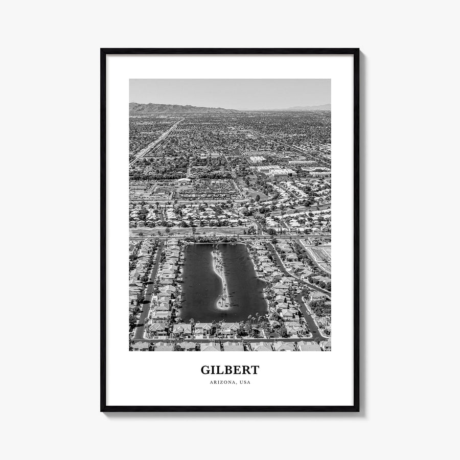 Gilbert black & white classic poster of Arizona, USA – vertical wall art, unframed print shown in interior mockup