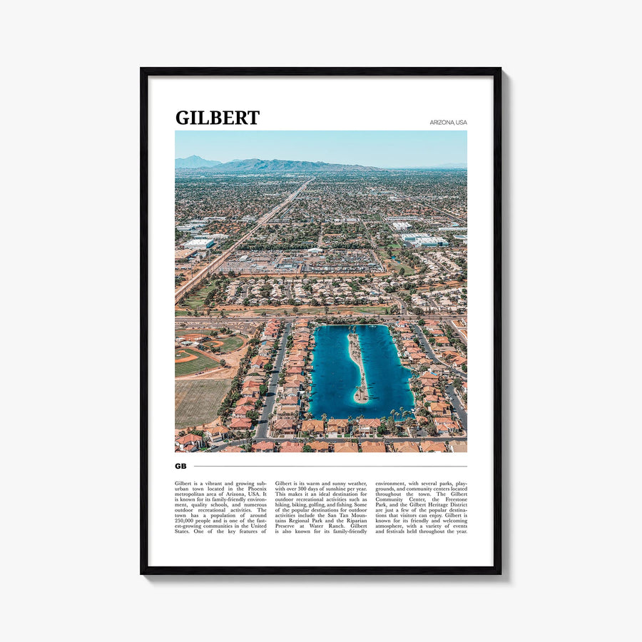 Gilbert colorful travel poster of Arizona, USA – vertical wall art, unframed print shown in interior mockup