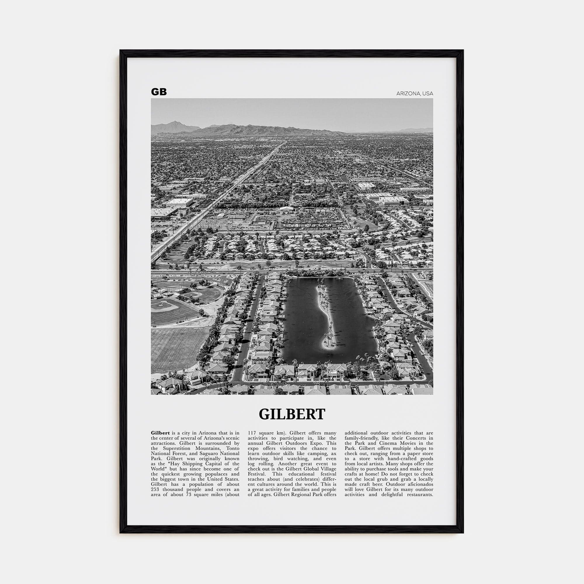 Gilbert Poster Black Wood / 8x12 in Nbourhood Travel B&W Poster