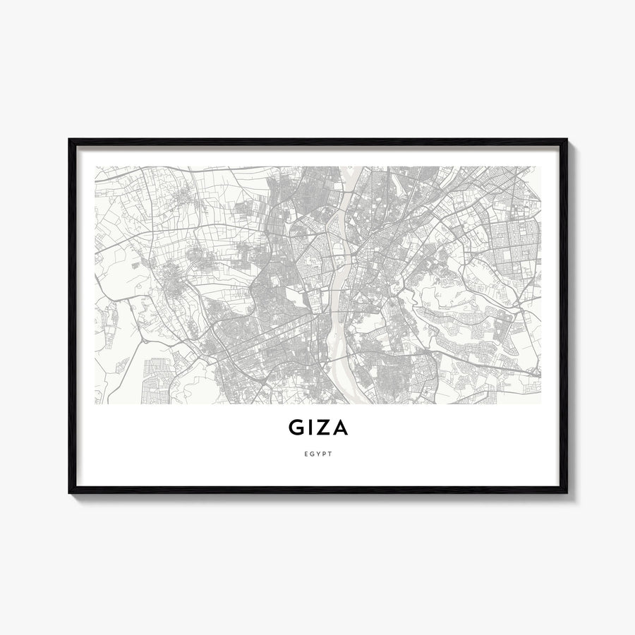 Giza black & white map poster of Egypt – horizontal wall art, unframed print shown in interior mockup