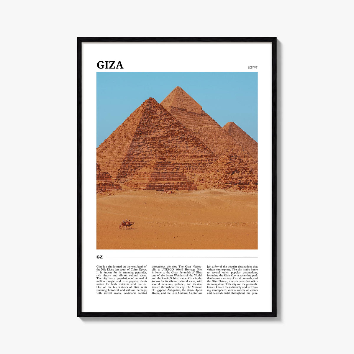 Giza colorful travel poster of Egypt – vertical wall art, unframed print shown in interior mockup