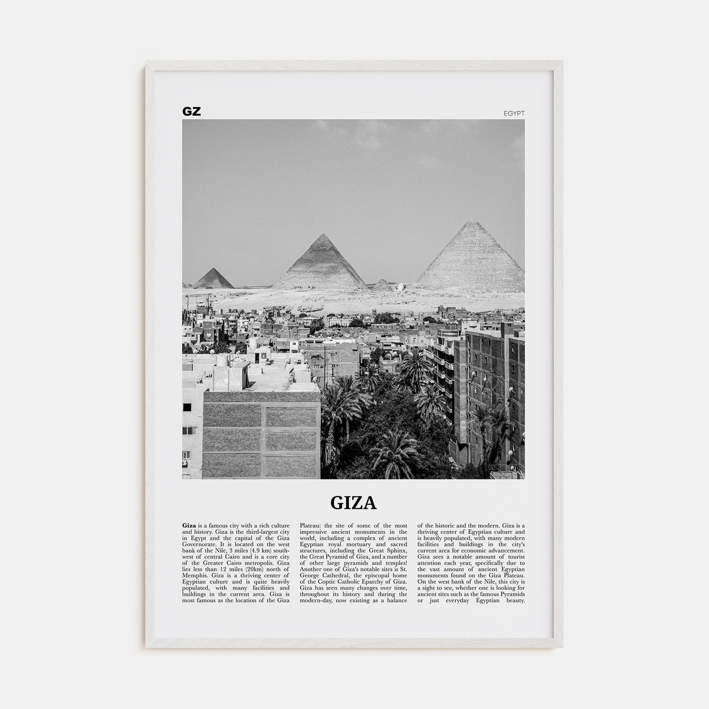 Giza Poster White Wood / 8x12 in Nbourhood Travel B&W Poster