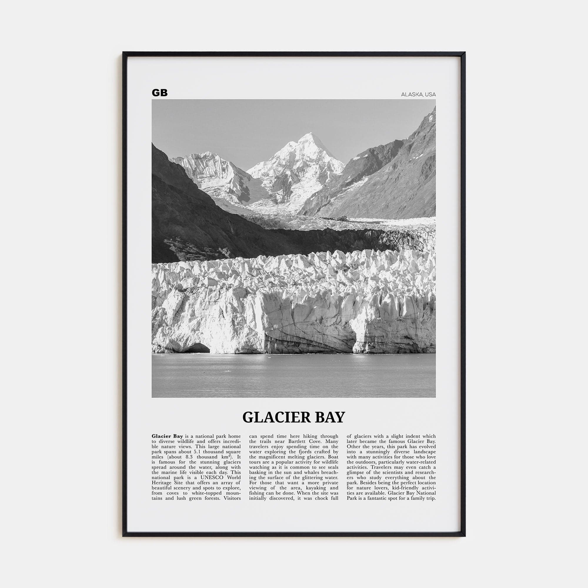 Glacier Bay National Park Poster None / 8x12 in Nbourhood Travel B&W Poster