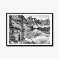 Glacier National Park black & white photo poster of Montana, USA – horizontal wall art, unframed print shown in interior mock