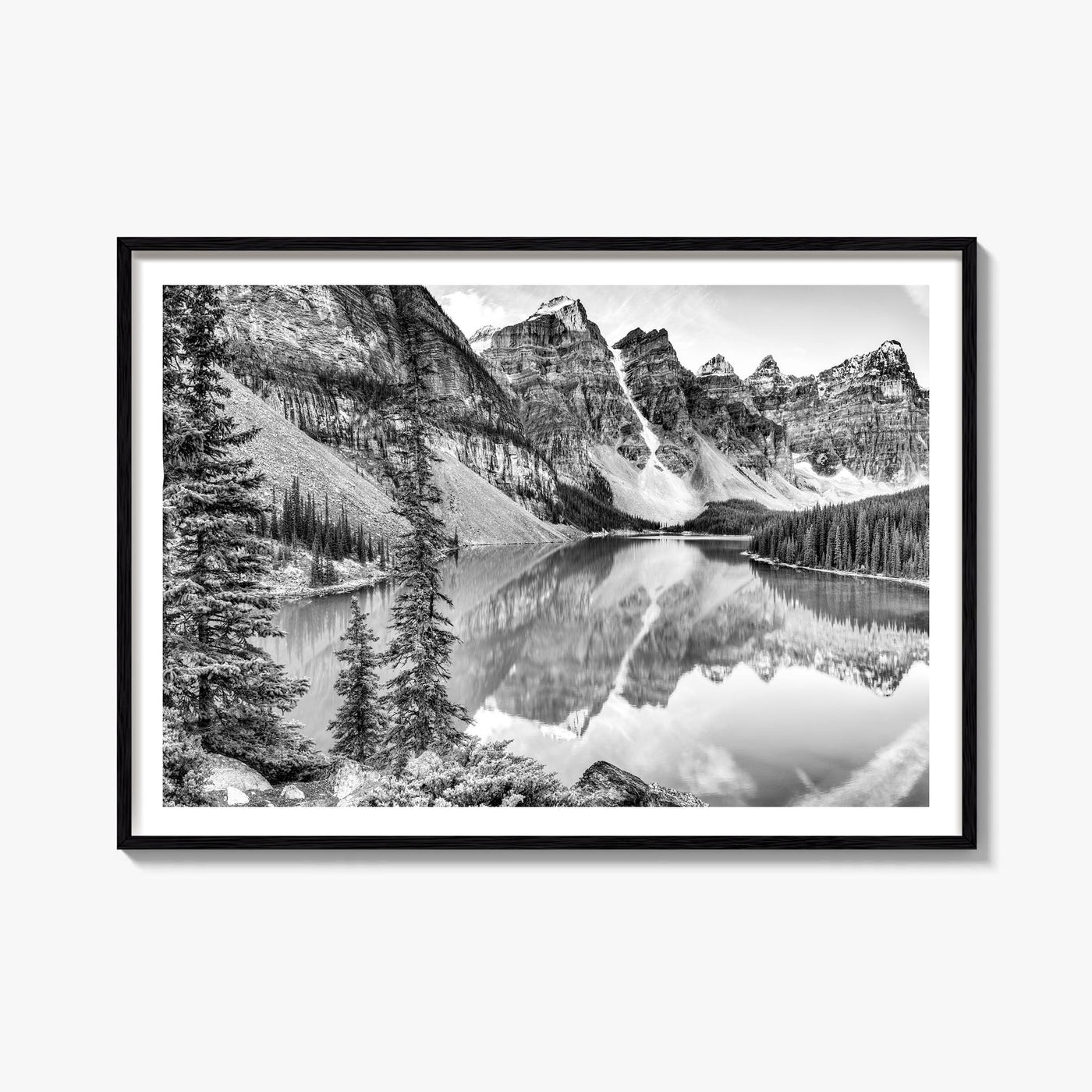 Glacier National Park black & white photo poster of Montana, USA – horizontal wall art, unframed print shown in interior mock