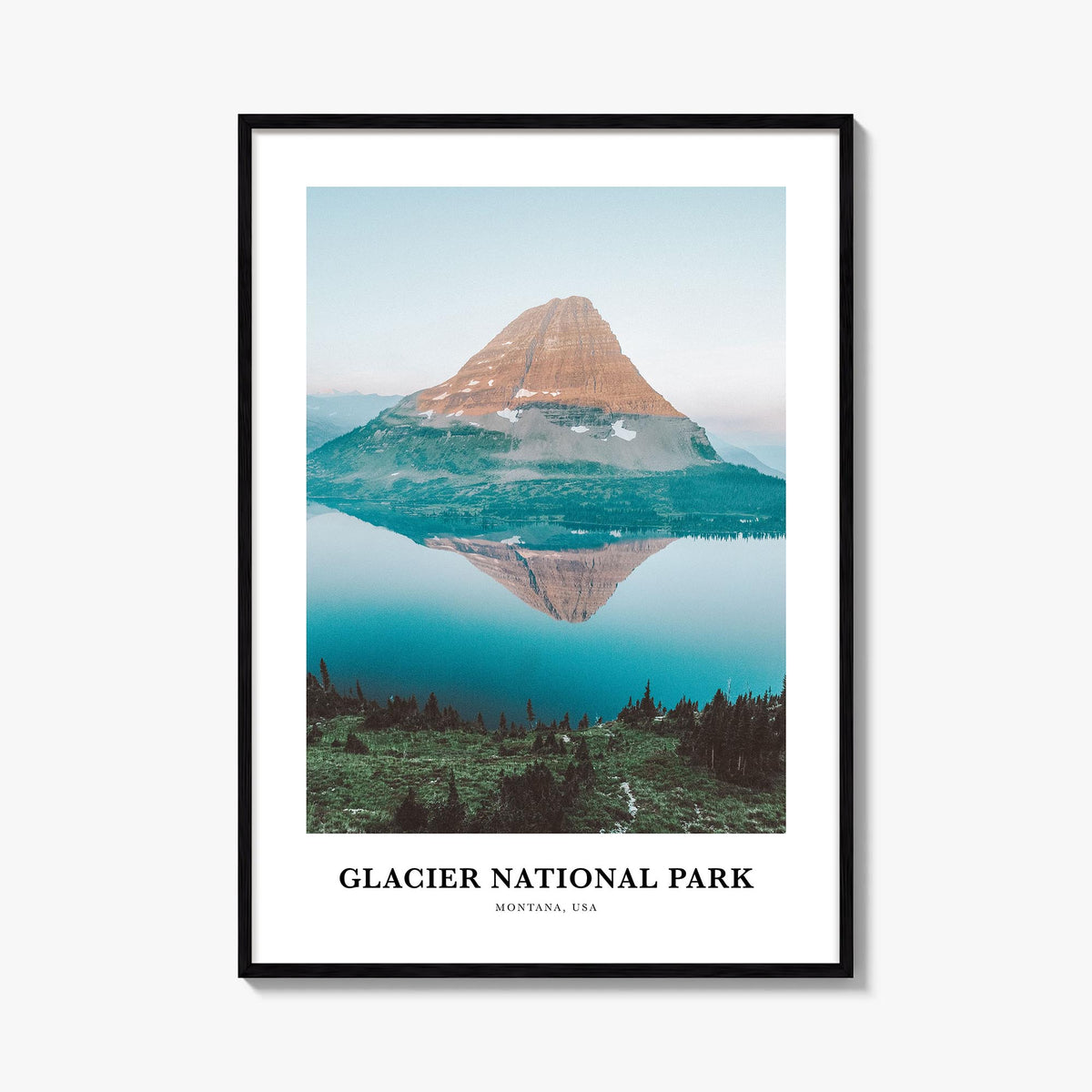 Glacier National Park colorful classic poster of Montana, USA – vertical wall art, unframed print shown in interior mockup