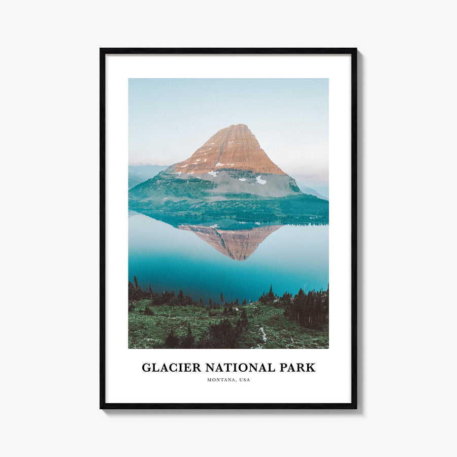 Glacier National Park colorful classic poster of Montana, USA – vertical wall art, unframed print shown in interior mockup