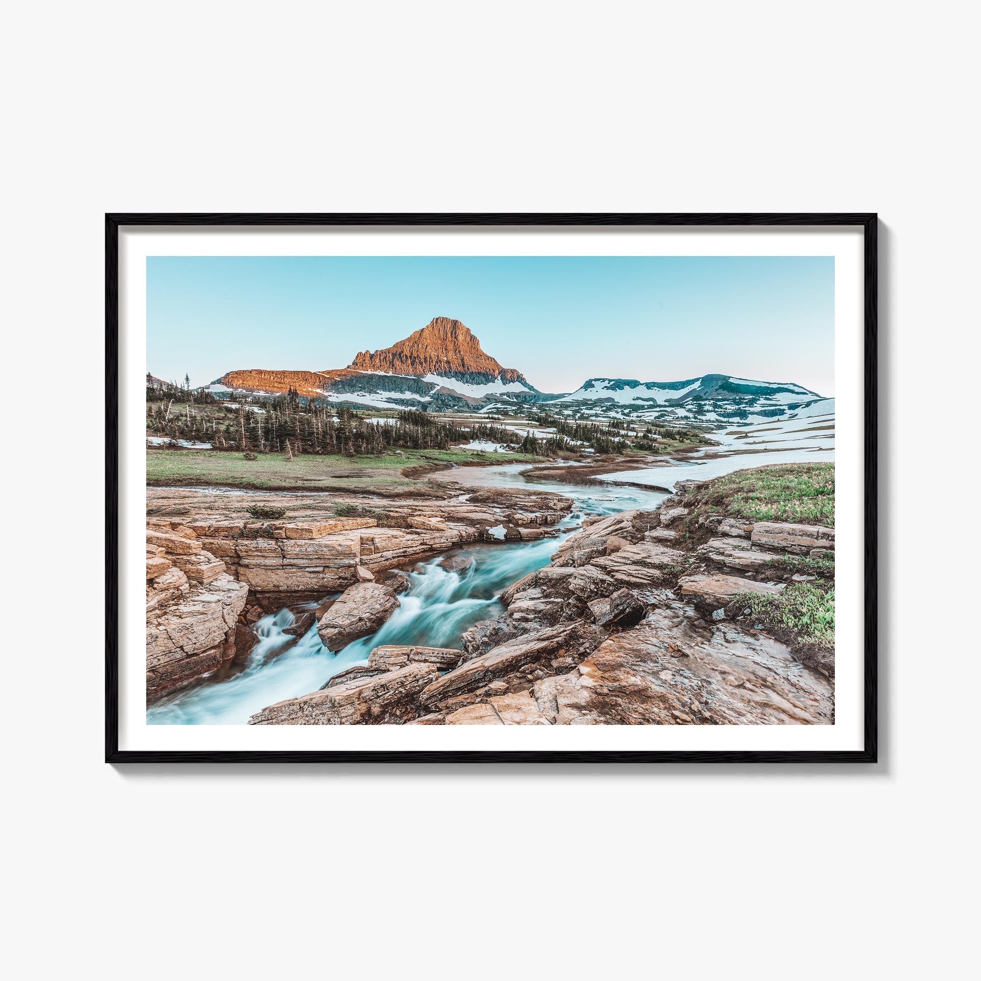 Glacier National Park colorful photo poster of Montana, USA – horizontal wall art, unframed print shown in interior mockup