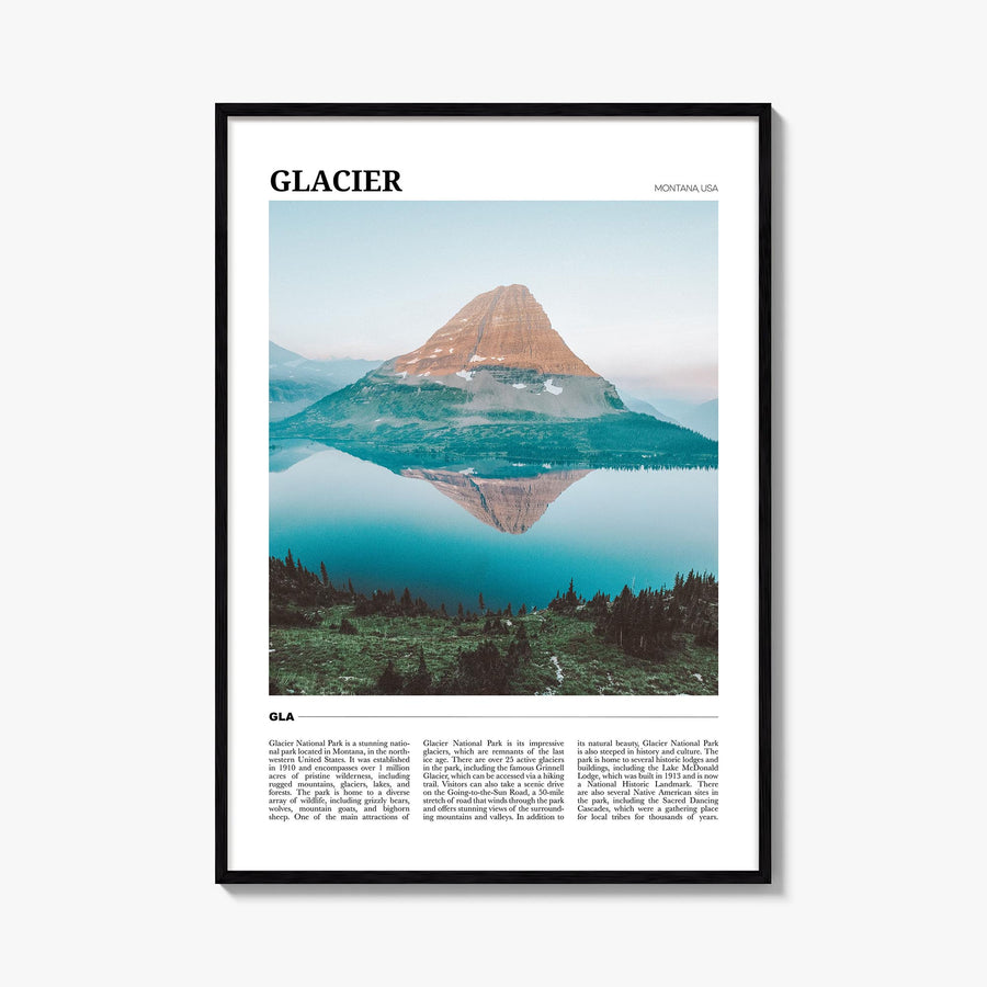 Glacier National Park colorful travel poster of Montana, USA – vertical wall art, unframed print shown in interior mockup