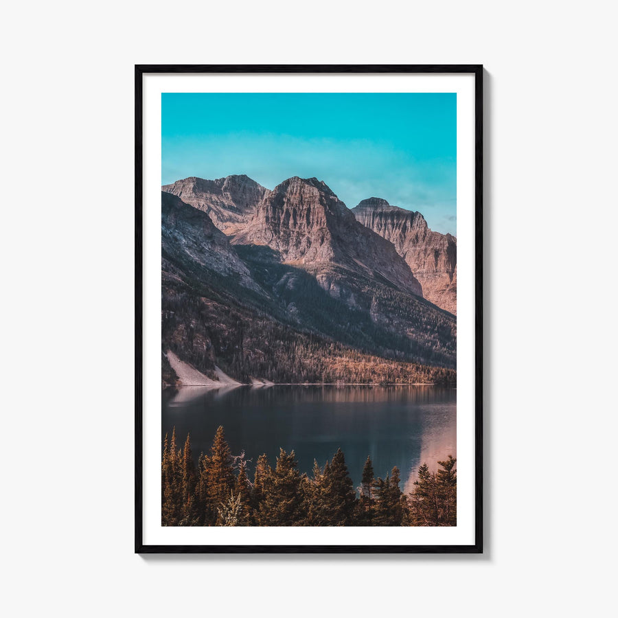 Glacier National Park no. 1 colorful photo poster of Montana, USA – vertical wall art, unframed print shown in interior mocku