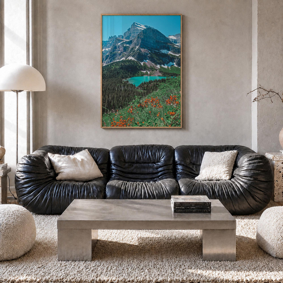 Glacier National Park no. 2 colorful photo poster of Montana, USA – vertical wall art in natural wood frame, hanging on wall
