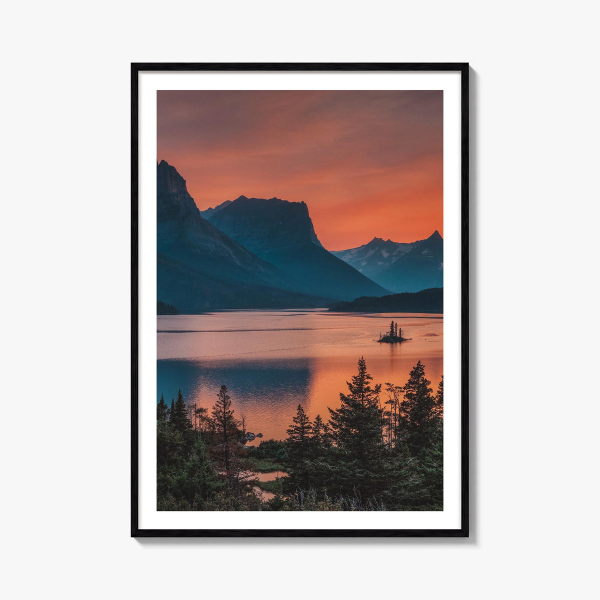 Glacier National Park no. 3 colorful photo poster of Montana, USA – vertical wall art, unframed print shown in interior mocku