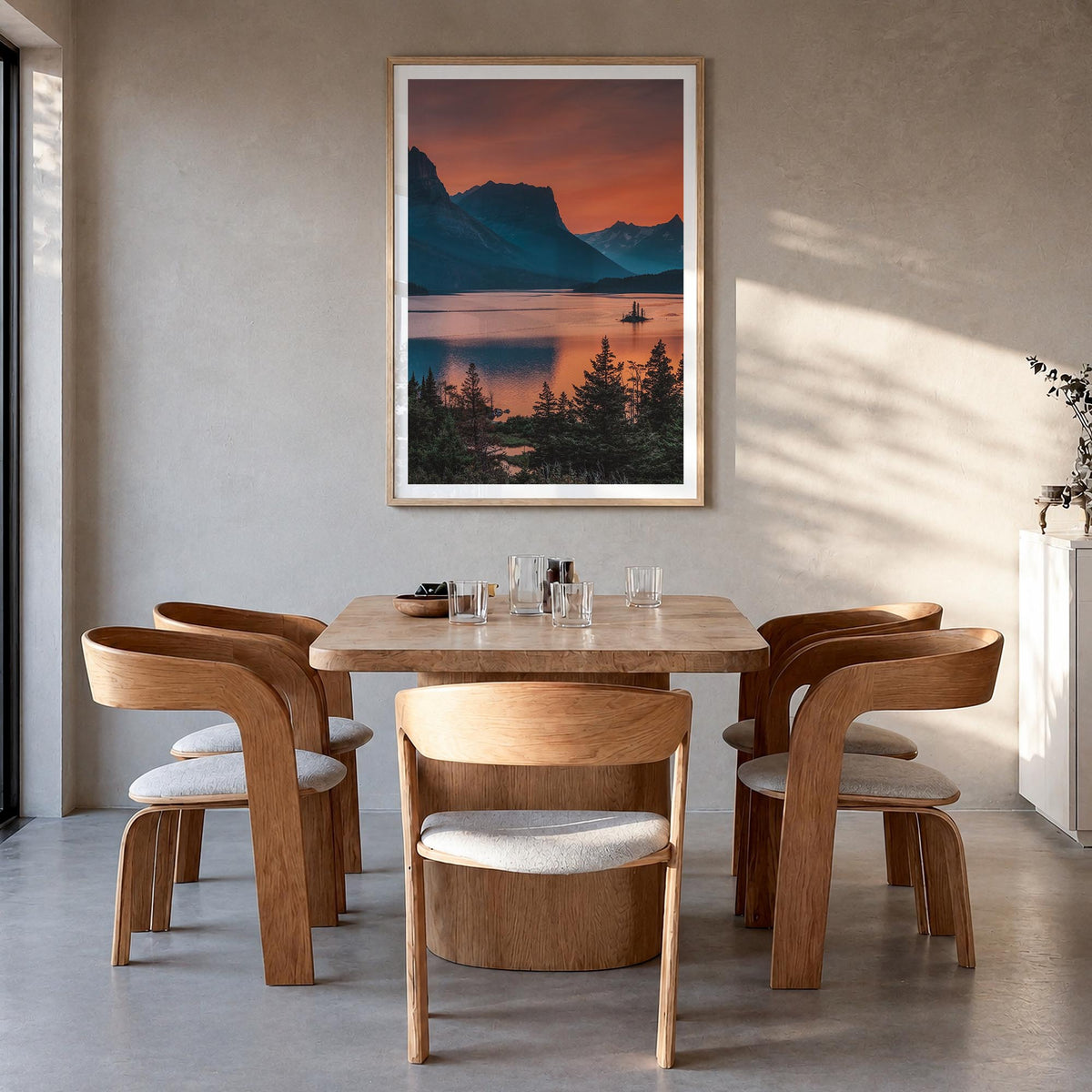 Glacier National Park no. 3 colorful photo poster of Montana, USA – vertical wall art in natural wood frame with white border
