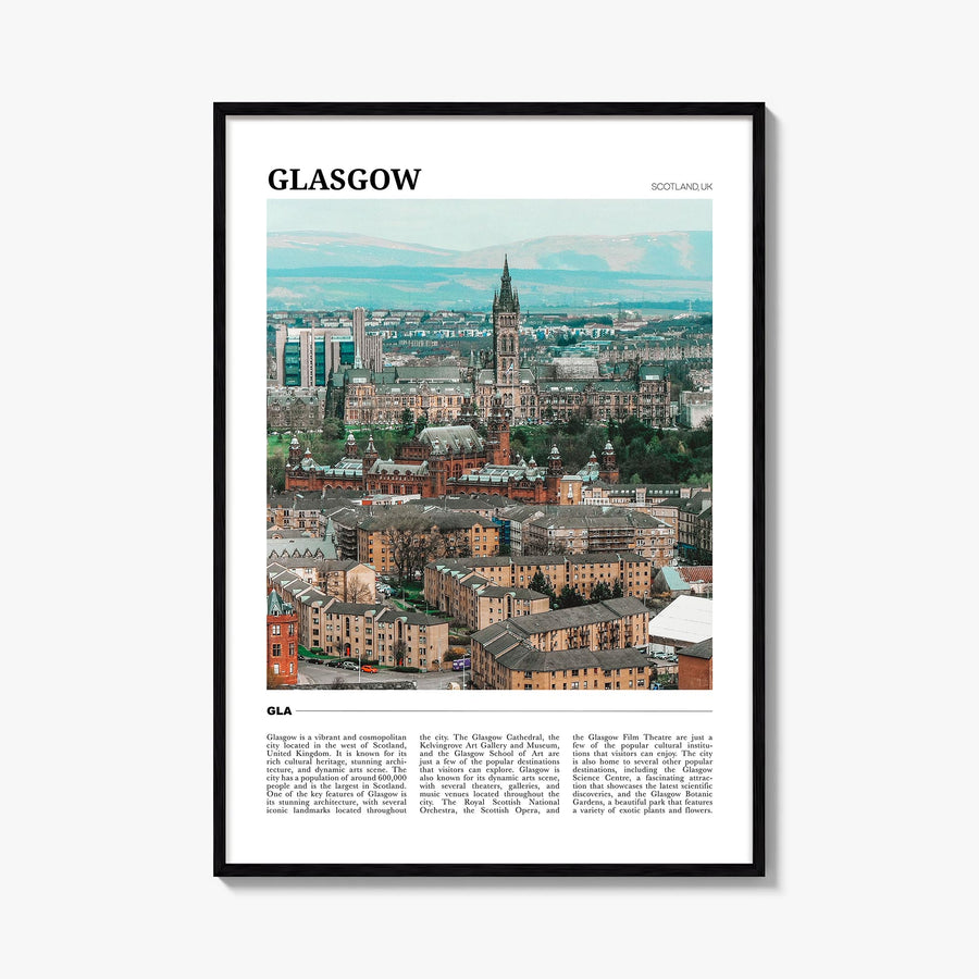 Glasgow colorful travel poster of Scotland, UK – vertical wall art, unframed print shown in interior mockup