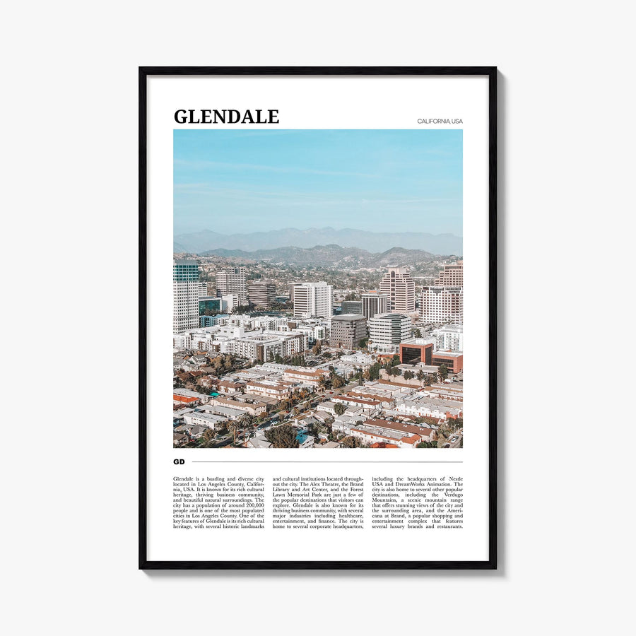 Glendale, California colorful travel poster of California, USA – vertical wall art, unframed print shown in interior mockup