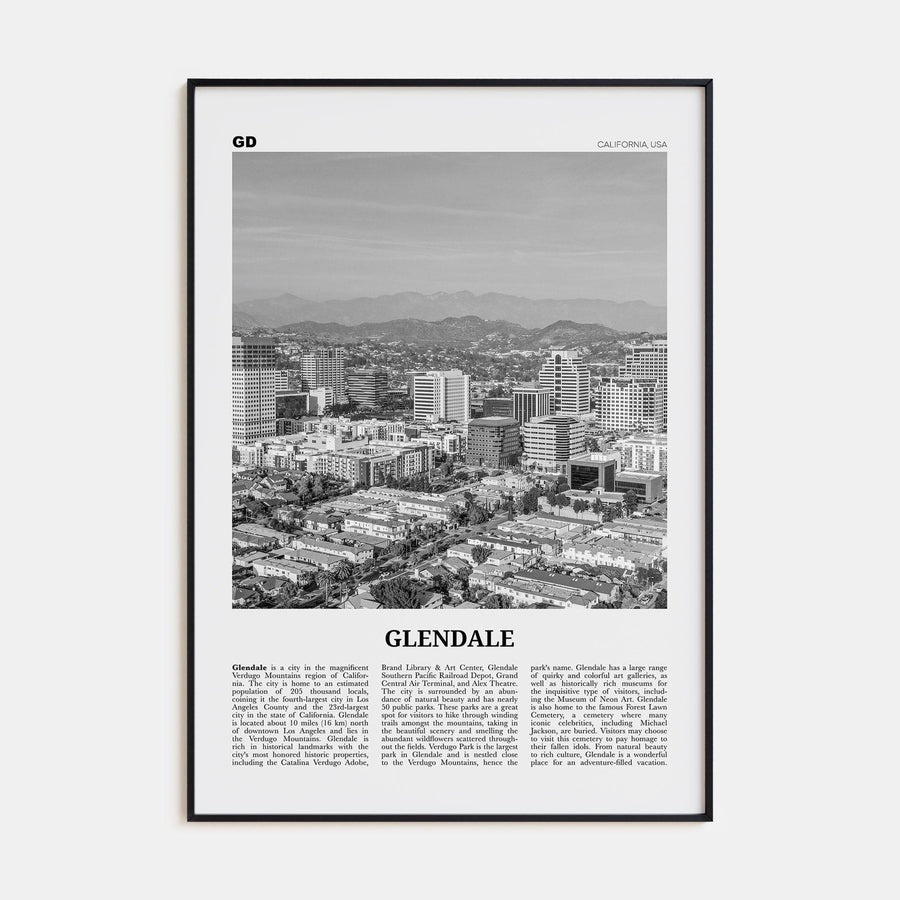 Glendale, California Poster None / 8x12 in Nbourhood Travel B&W Poster