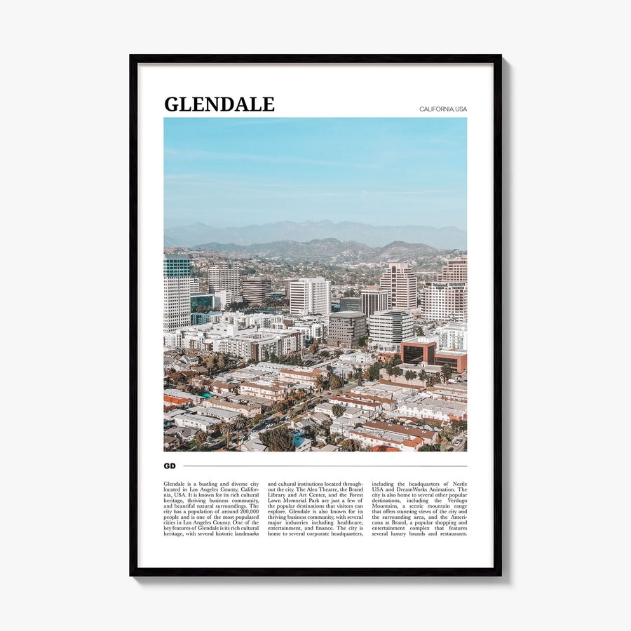 Glendale, California Travel Poster, framed poster mockup