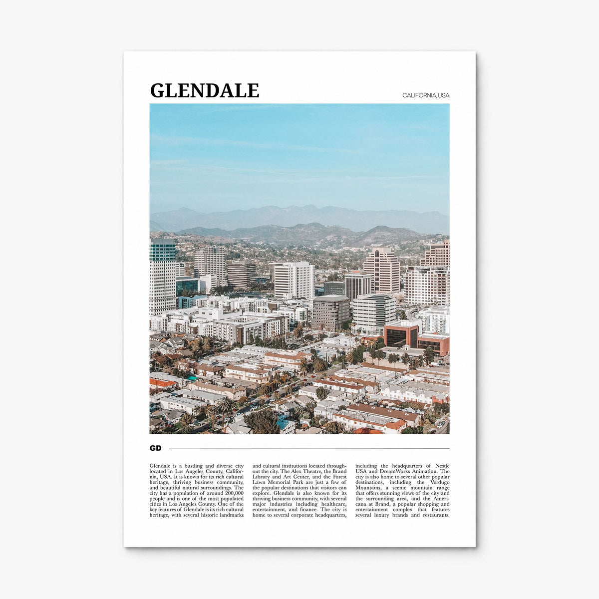 Glendale, California Travel Poster, print only (unframed)