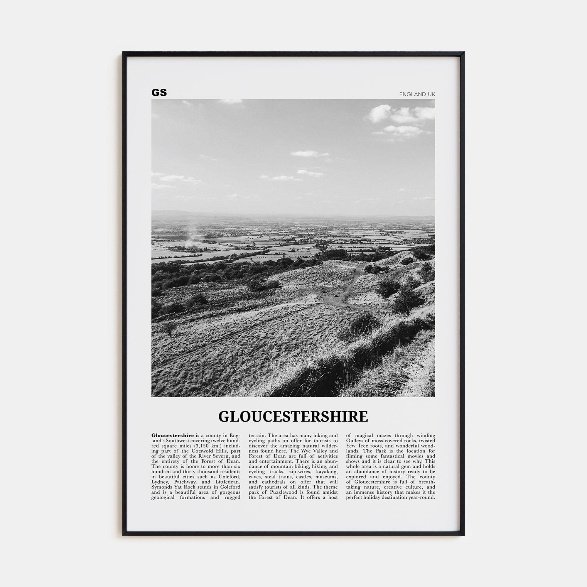 Gloucestershire Poster None / 8x12 in Nbourhood Travel B&W Poster