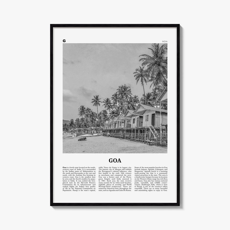 Goa no. 1 black & white newspaper poster of India – vertical wall art, unframed print shown in interior mockup