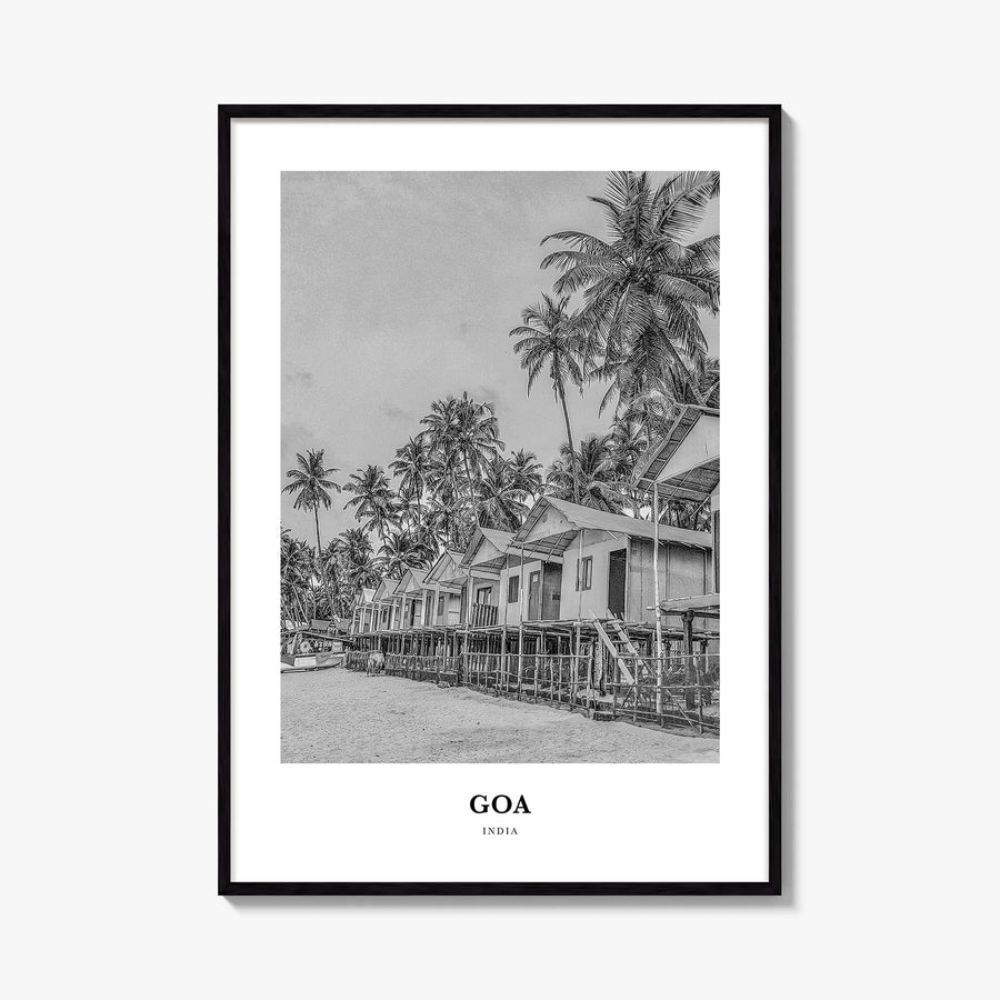 Goa no. 2 black & white classic poster of India – vertical wall art, unframed print shown in interior mockup