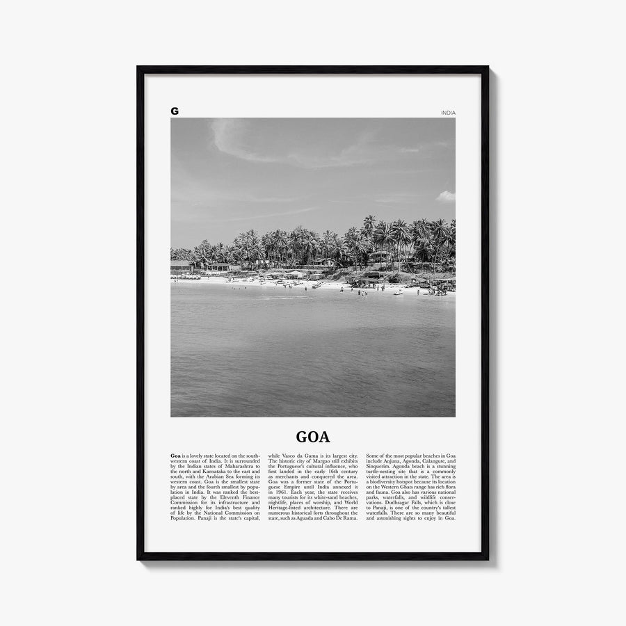 Goa no. 2 black & white newspaper poster of India – vertical wall art, unframed print shown in interior mockup