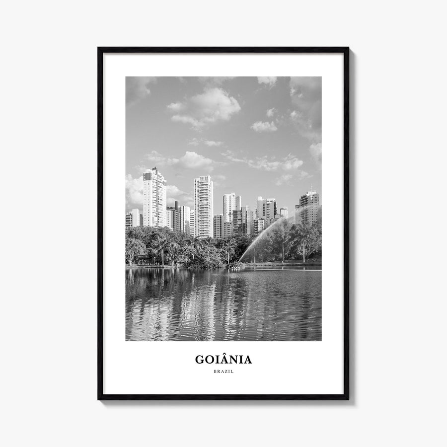 Goiânia black & white classic poster of Brazil – vertical wall art, unframed print shown in interior mockup