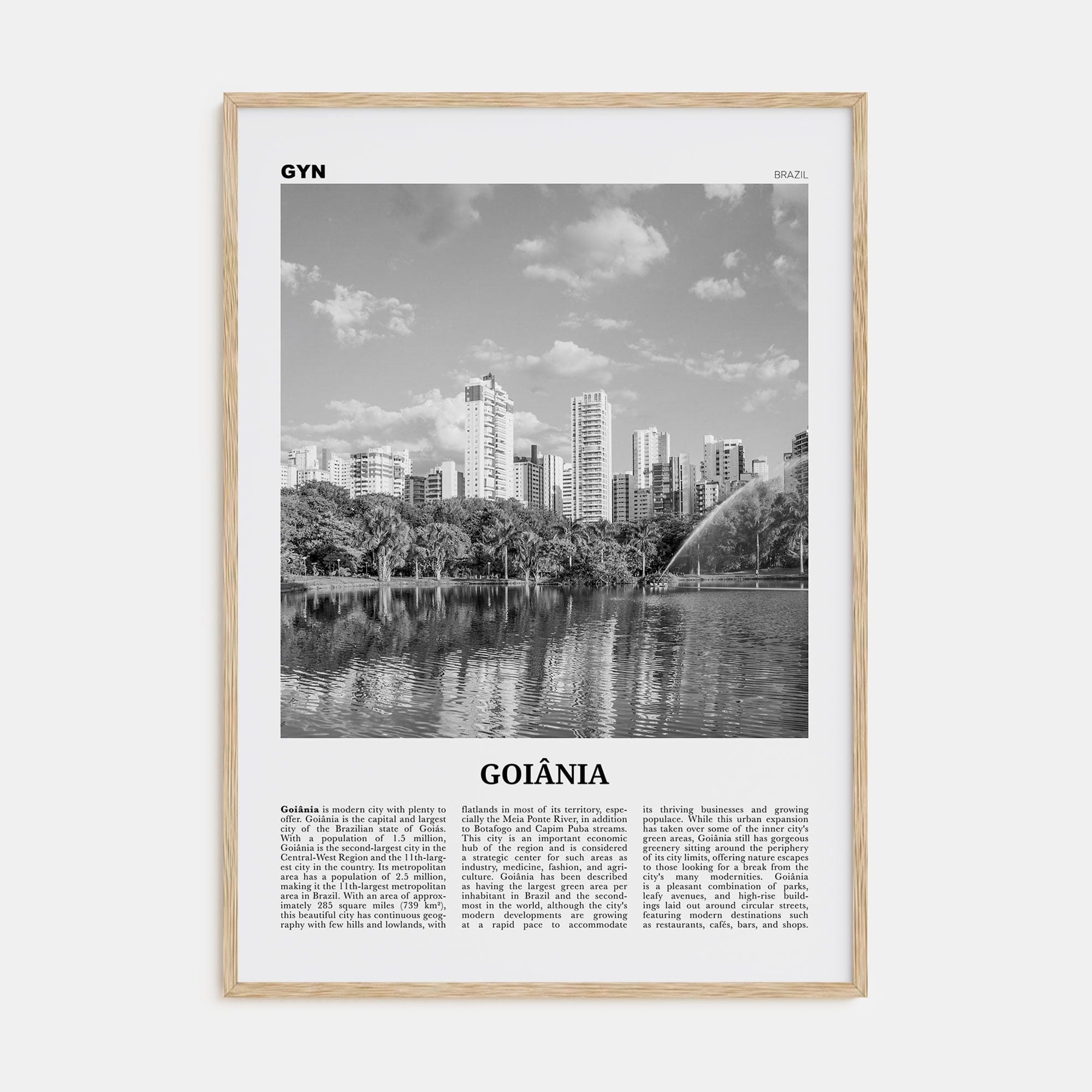 Goiânia Poster Natural Wood / 8x12 in Nbourhood Travel B&W Poster